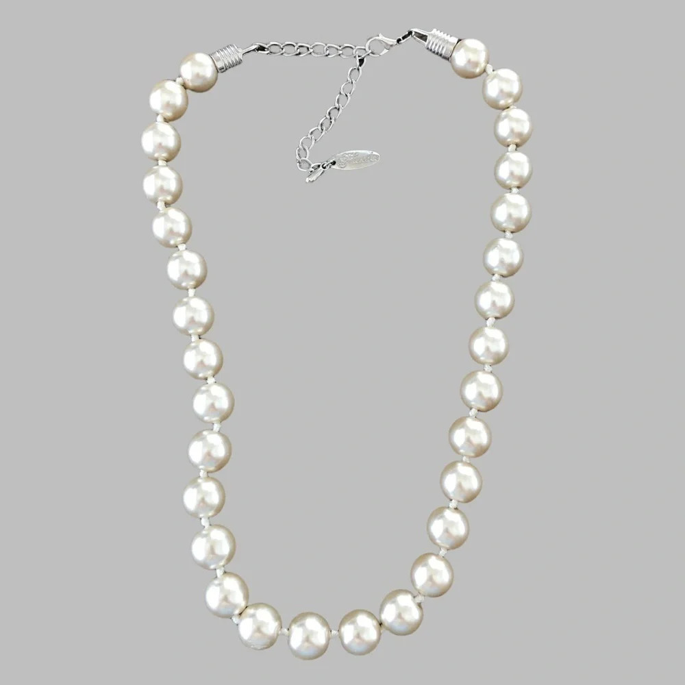 Plunder Silver Tone Faux Pearl Knotted Necklace Bride Bridal Wedding Party White